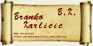 Branko Karličić vizit kartica